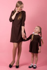 Детское платье "Бантик" ДП 520 Family look (коричневый+экрю)
